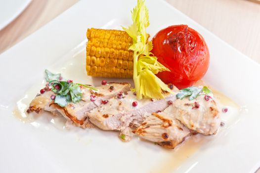 chicken breast meat with grilled vegetable