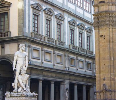 Bartolommeo Bandinelli's statue of Hercules and Cacus located in the Piazza della Signoria in Florence, Italy; in front of the Uffizi Gallery.