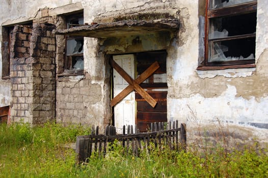 Abandoned building entrance, Magadan region, outback Russia