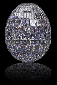 Easter egg composed of gemstones on glossy black background. High resolution 3D image