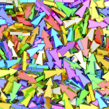 Background composed of many colorful small arrows. High resolution 3D image
