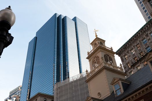 Boston city skyline and architecture including the old city hall.