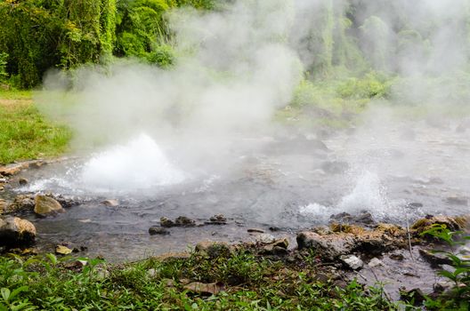 Spring hot water natural attractions in Chiang Mai, Thailand.