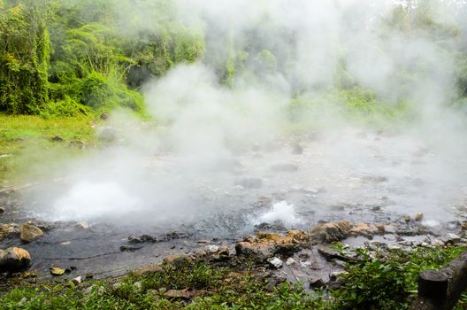 Spring hot water nature attractions in Chiang Mai, Thailand.