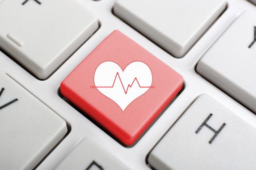 Red heart pluse key on keyboard