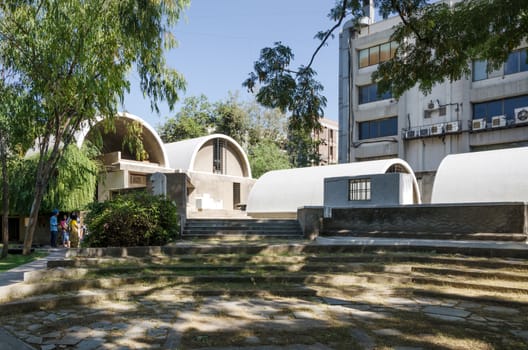 Ahmedabad, India - December 26, 2014: Tourist visit Sungath architectural office in Ahmedabad, India. Sangath designed in 1978 and completed in 1980, becoming one of the outstanding achievements of international contemporary architecture.