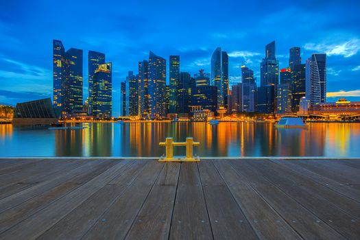 Singapore city skyline seen from the pier