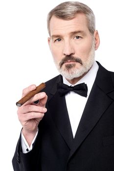 Mature businessman posing with cigar