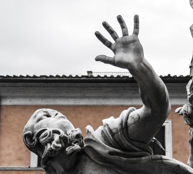 detail of the statue dedicated to the river Rio de la Plata. This is one of the four statue dedicated to the longest rivers known in the reinassence era. It's located in piazza Navona in the heart of Rome