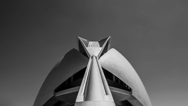 Valencia, Spain - 2013: Detail of the monumental dome of the palace of the arts in Valencia. Building made for the creation, the promotion and the diffusion of all the arts