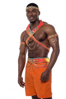 Male samba dancer posing to camera