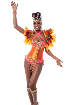 Carnival woman dancer isolated over white