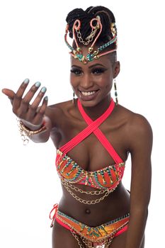 Beautiful woman in a carnival costume