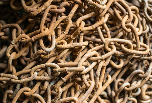 Mass of the old rusty chains. Close up.