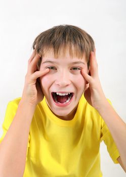 Teenager Yell on the White Background