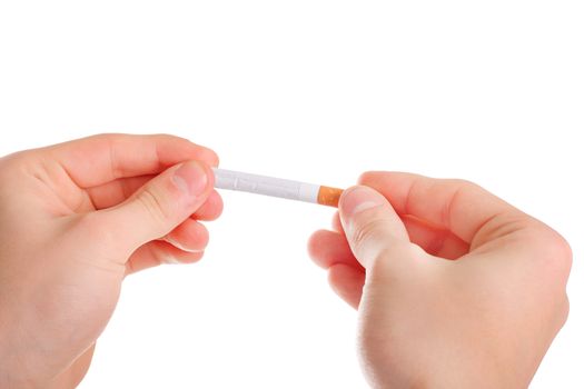 Person hold a Cigarette closeup Isolated on the white background