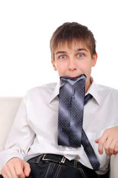 Funny Teenager with a Necktie Isolated on the white background