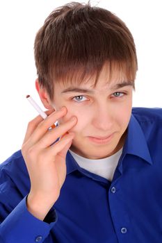 Teenager with a Cigarette on the White Background