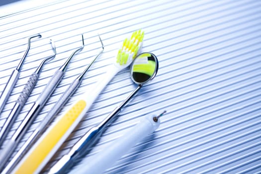 Dental Tools set, bright colorful tone concept