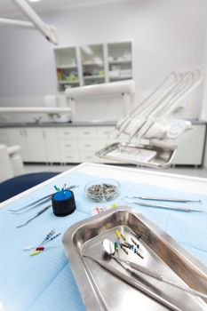 Dental tools and equipment, bright colorful tone concept