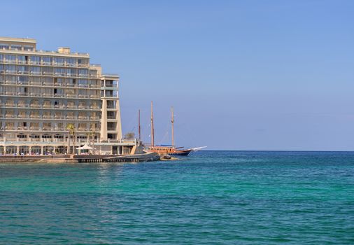 Tall ship entering St. Julian's Bay at Malta