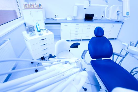 Dentist office, equipment, bright colorful tone concept