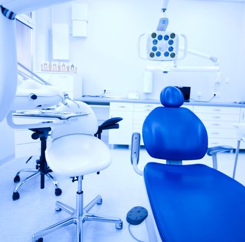 Dental clinic interior, bright colorful tone concept