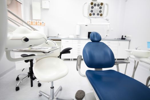 Dental clinic interior, bright colorful tone concept