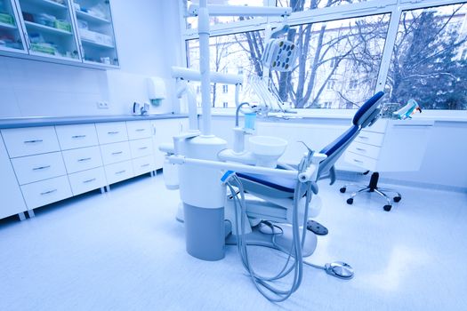 Dental clinic interior, bright colorful tone concept