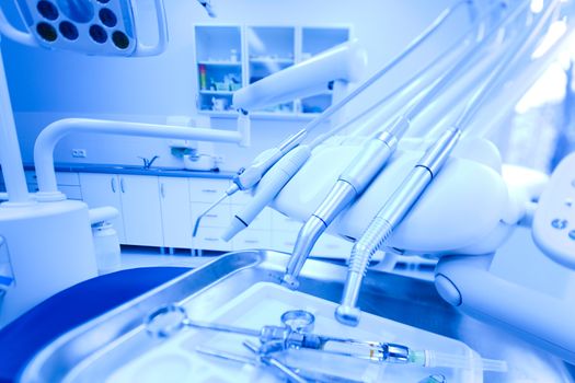 Dental office, equipment, bright colorful tone concept