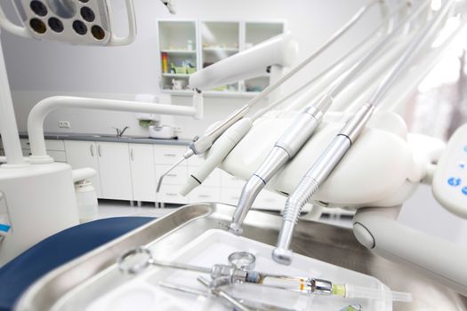 Dental office, equipment, bright colorful tone concept