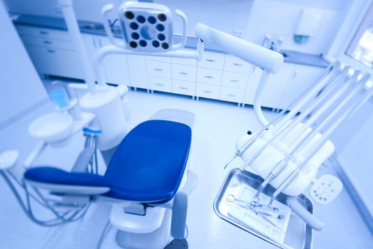 Dental office, equipment, bright colorful tone concept