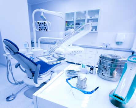 Dental office, equipment, bright colorful tone concept