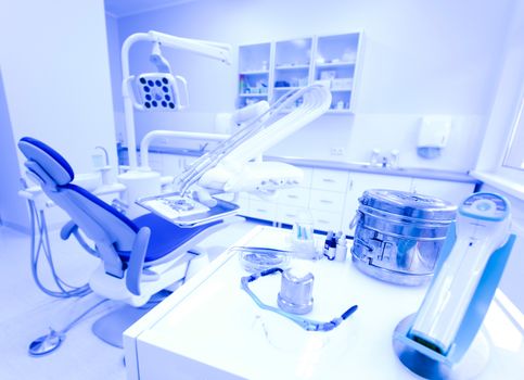 Dental office, equipment, bright colorful tone concept