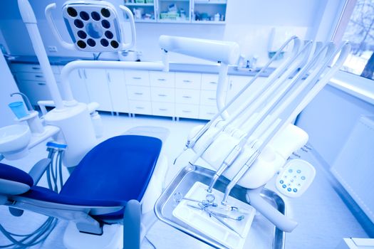 Dental office, equipment, bright colorful tone concept