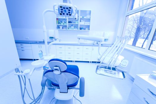 Dental office, equipment, bright colorful tone concept