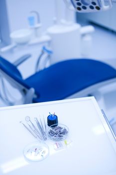 Dentist office, equipment, bright colorful tone concept