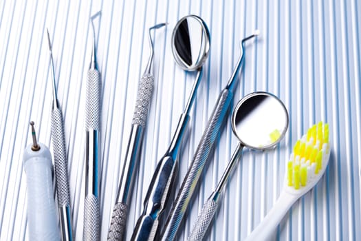 Close-up Dental Instruments, bright colorful tone concept