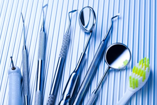 Close-up Dental Instruments, bright colorful tone concept