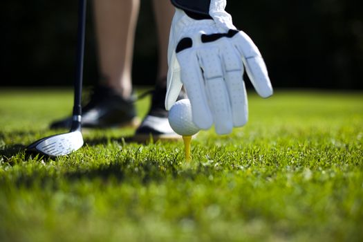 Young woman playing golf, bright colorful vivid theme