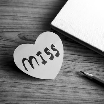black and white paper heart write miss word word word