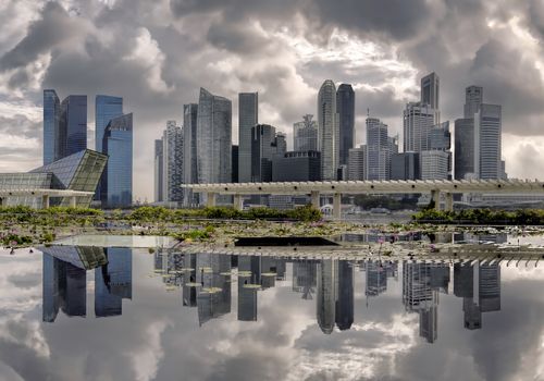 Reflections and clouds at marina bay, Singapore