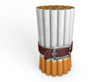 Belted stack of cigarettes isolated on white background. Anti-smoking concept.