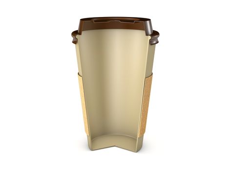 Takeaway coffee cup section with lid and coffe inside isolated
