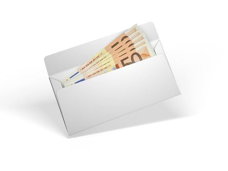 Bribe money in an envelope isolated on white background