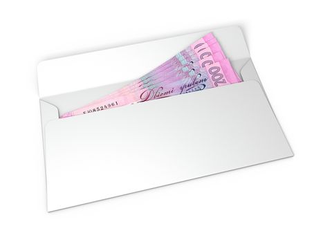 Bribe money in an envelope isolated on white background