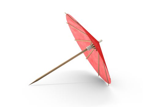 Red cocktail umbrella isolated on white background