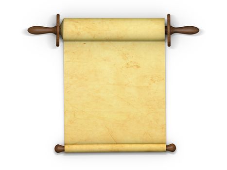 Antique scroll of parchment manuscript isolated on white background