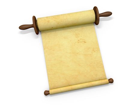 Antique scroll of parchment manuscript isolated on white background