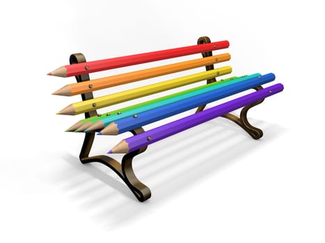 Colorful pencil bench isolated on white